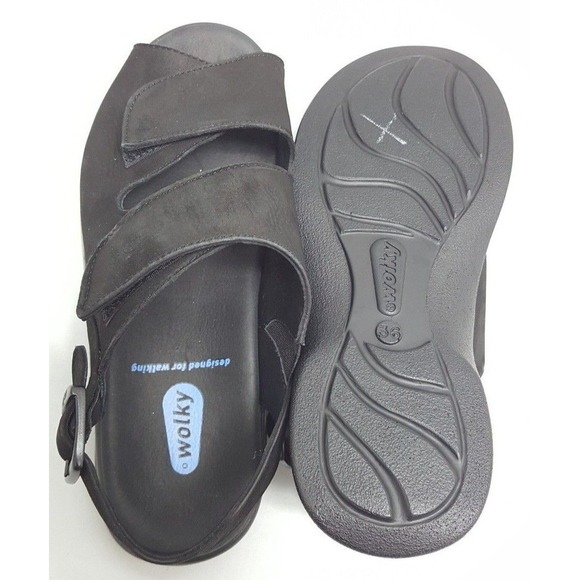 Wolky Shoes - Wolky Sandals Womens Nimes Size 5.5 Nubuck Leather Shoes 2 Strap Slingback 617